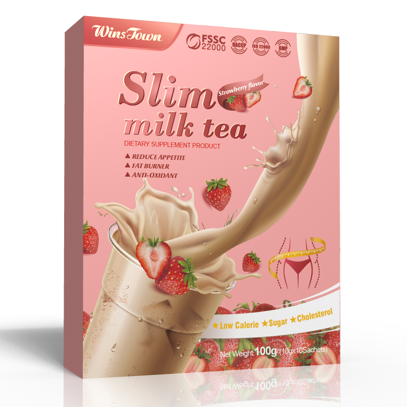 OEM/ODM Detox Flat Belly Weight Loss Milk Tea Bag Best Slimming Herbal Fast Skinny Slim Milk Tea Strawberry Flavor