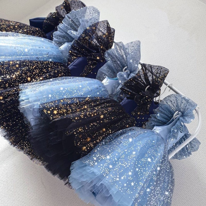 European & American Girl Dress Small Children Bow Flutter Sleeve Princess Mesh Puffy Skirt Christmas Princess Children Dress