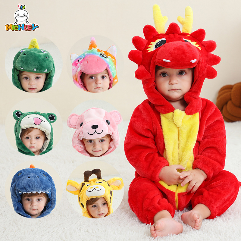 Halloween Children Mamilu Costume Cartoon Romper Winter Unisex Flannel Clothing Pajamas Animal Baby Children Infant Romper