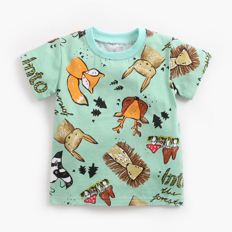 Baby Set Summer Boy Cartoon Short Sleeve T-Shirt Children's Clothing 2-Piece Set Clothes Animal Print Fabric Round Neck Casual