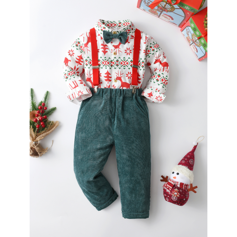Formal Santa Claus Navidad Gift 2025 Gift Creative Festival Children Stripe Bow 2 pcs Children Suit Boy Christmas Weihnachten