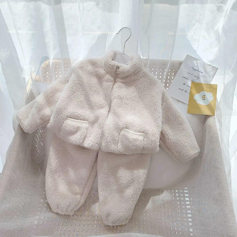 Chompas Para Dama Casaco De Inverno Solid Color Zipper Thickened Pajamas Set Home Wear Wholesale Children Winter Pajamas
