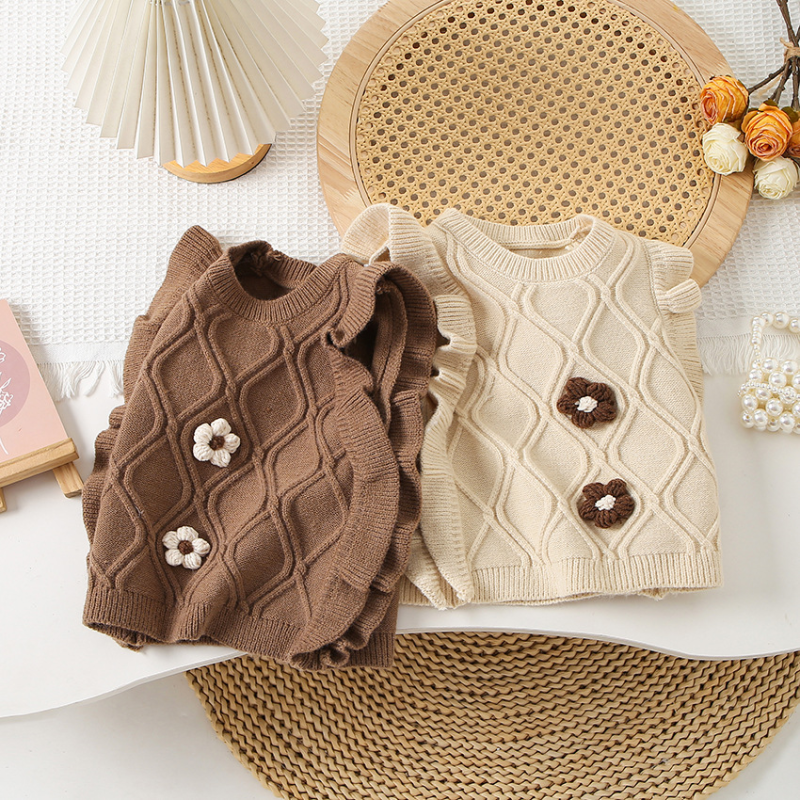 Children Knit Sweater with Floral Top Chompa De Hombre Latest Design High Quality Sueter Winter Maglione Sleeveless Vest