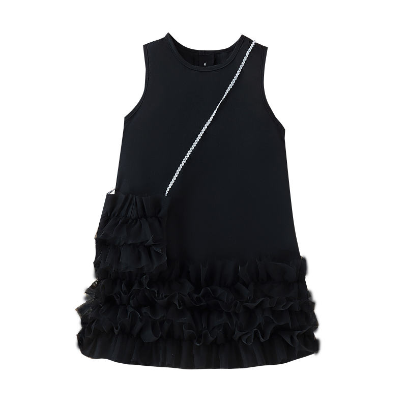 New Summer Trend Children's Clothing Cross-Over Medium Small Children Girl Sleeveless Mesh Tiered Dress Dress Set