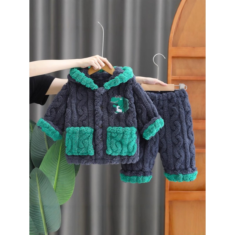 Children Pajamas Set Set Cheap Hoodie Long Sleeve Coral Fleece Clothing Set Pants Set Pajamas