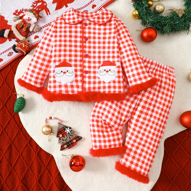 Holiday Lounge Set Plaid Pretty Baby Clothing Santa Claus Plush Winter Christmas 2025 New Warm Christmas Pajamas