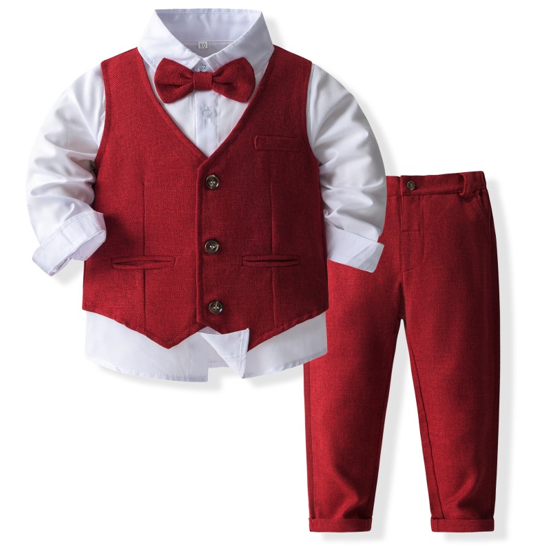 British Style Boy Suit Medium Small Long Sleeve Shirt Vest Performance Costume Children's Performance Costume