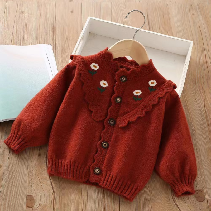 Children Winter Clothing Veste Hiver Cute Floral Knit Cardigan Chompa Para Nina Fashion Hot Selling Casaco Teen Sweater