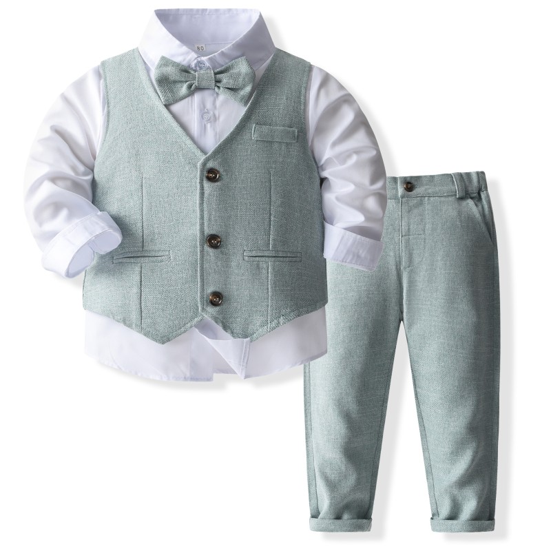 British Style Boy Suit Medium Small Long Sleeve Shirt Vest Performance Costume Children's Performance Costume