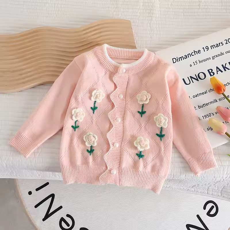 Girl Sweater Children Clothing Sweater Veste Hiver Cute Floral Winter Jacket Knit Casaco Teen Coat Chompa De Hombre