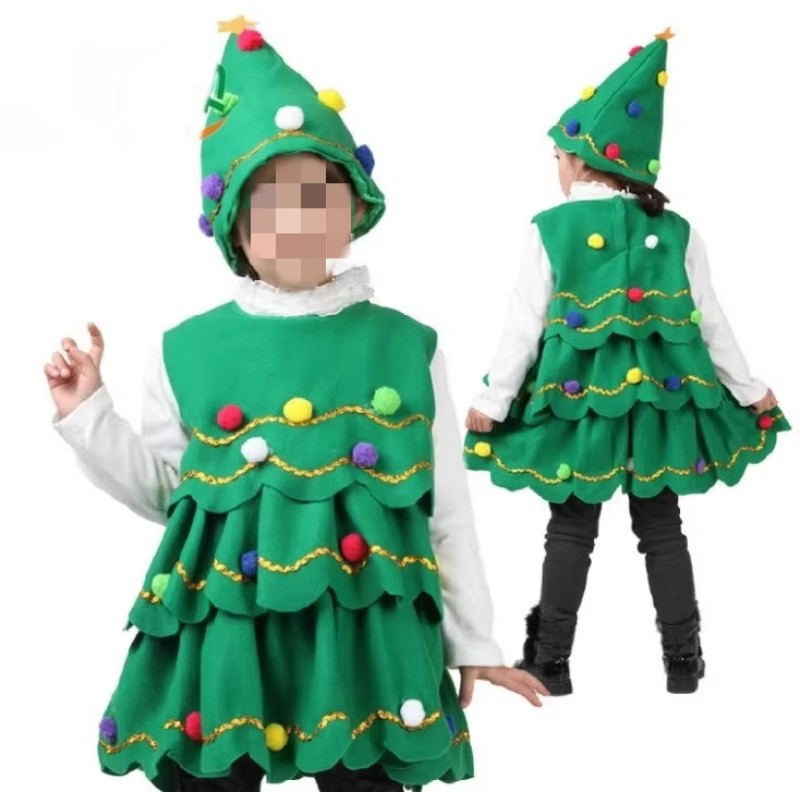 New Children Dance Costume Girl Tree Hat Set Gift Clothing Wholesale Cheap Clothes 2 pcs Set with Hat Christmas Performance