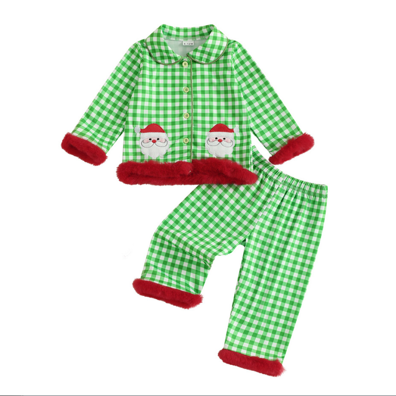Holiday Lounge Set Plaid Pretty Baby Clothing Santa Claus Plush Winter Christmas 2025 New Warm Christmas Pajamas