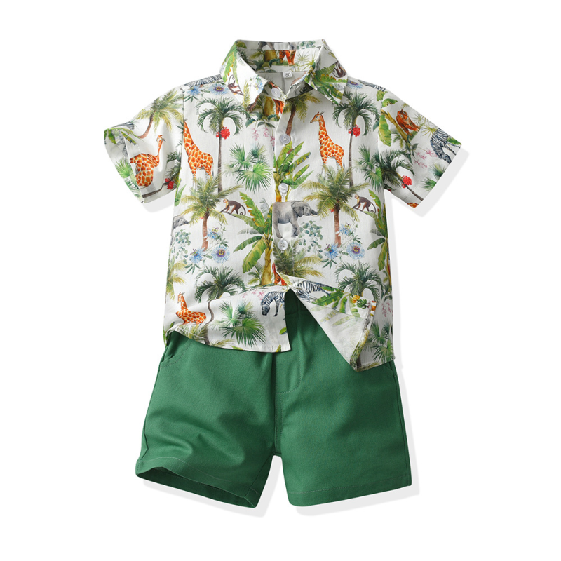 Summer Short Sleeve Floral Shirt Boy Shorts Casual Two-Piece Set Infant Children's Clothing Multi-Color Beach Outfit