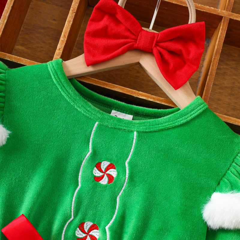 Christmas Skirt Dress Sequins Children Clothing Star Bow Long Sleeve Sequin Fabric Toddler Girl Dress Princess