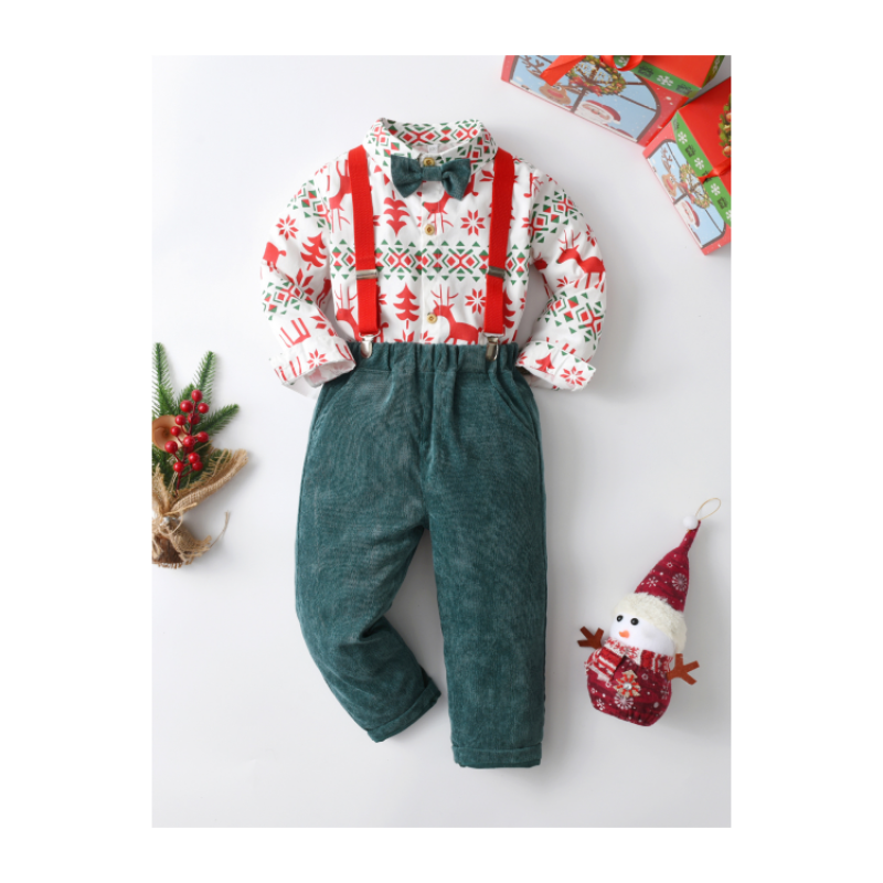 Formal Santa Claus Navidad Gift 2025 Gift Creative Festival Children Stripe Bow 2 pcs Children Suit Boy Christmas Weihnachten