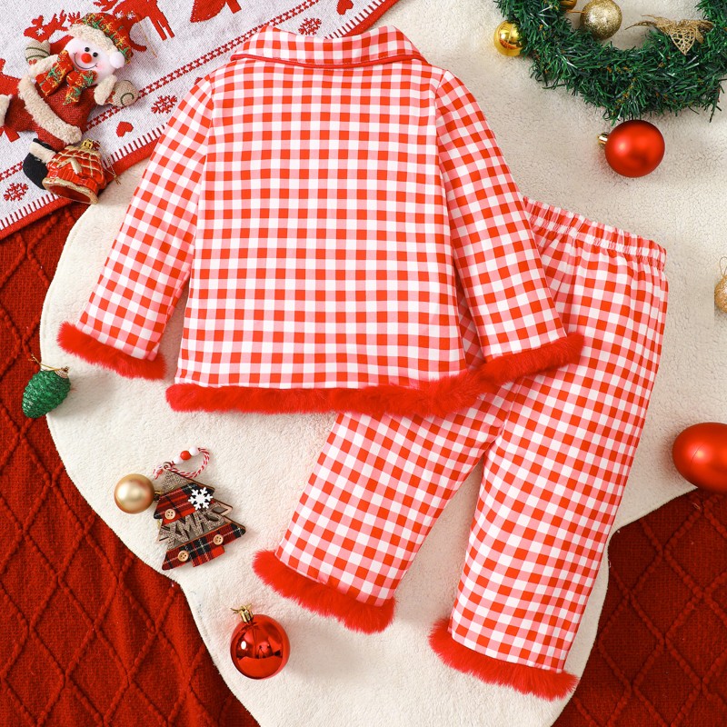 Holiday Lounge Set Plaid Pretty Baby Clothing Santa Claus Plush Winter Christmas 2025 New Warm Christmas Pajamas