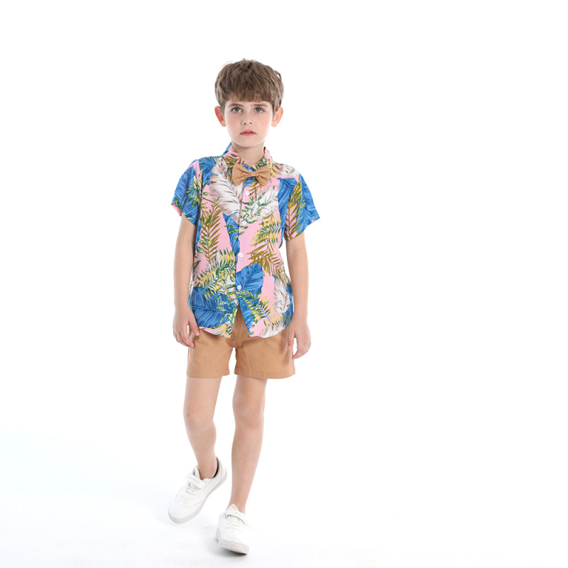 Summer Short Sleeve Floral Shirt Boy Shorts Casual Two-Piece Set Infant Children's Clothing Multi-Color Beach Outfit