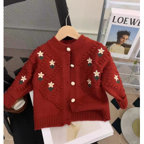 Children Winter Clothing Veste Hiver Cute Floral Knit Cardigan Chompa Para Nina Fashion Hot Selling Casaco Teen Sweater