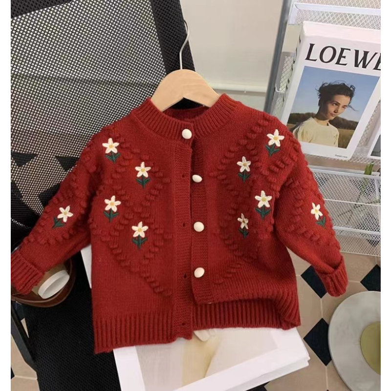 Children Winter Clothing Veste Hiver Cute Floral Knit Cardigan Chompa Para Nina Fashion Hot Selling Casaco Teen Sweater