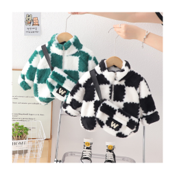 Factory Plush Comfortable Children Chaquetas Jacket Plaid Hot Casaquinho Sale Winter Coat Abrigos Para Ninos with Crossbody Bag
