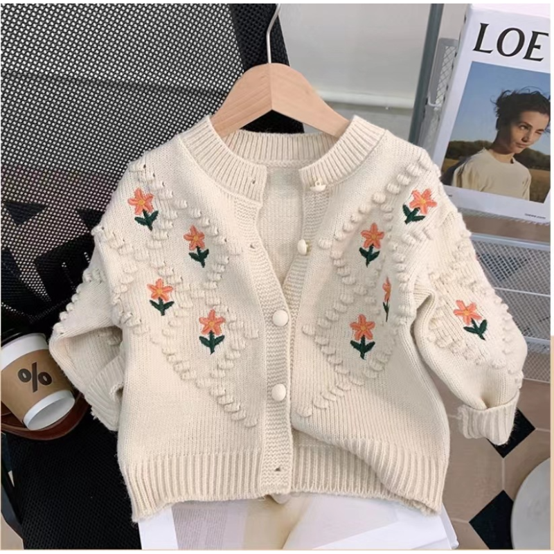 Children Winter Clothing Veste Hiver Cute Floral Knit Cardigan Chompa Para Nina Fashion Hot Selling Casaco Teen Sweater