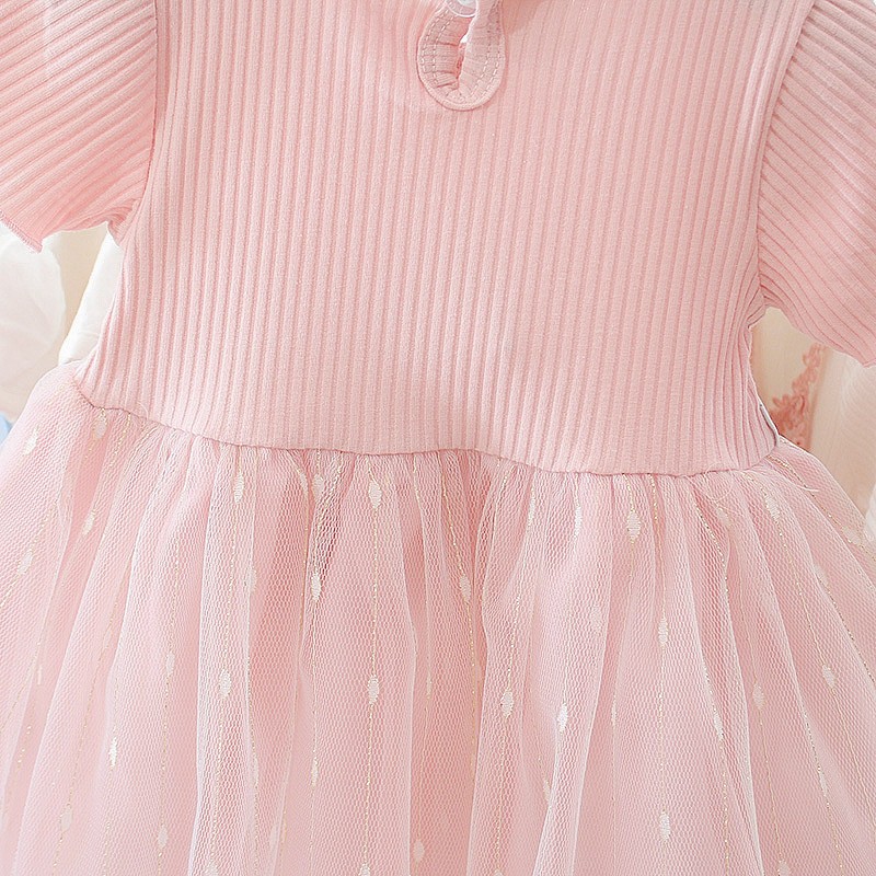 Summer Girl New Short Sleeve Mesh Princess Baby Sweet Style Clothing Children Party Lace Floral Dress Short Skirt Children's Clothing