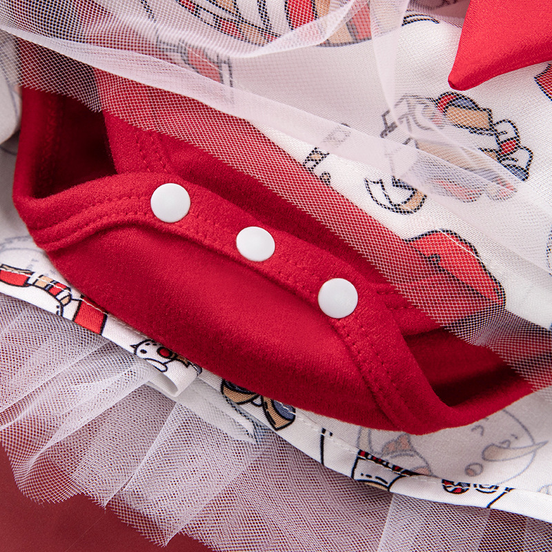 New Baby Girl Clothing Warm Navidad Long Sleeve Bow Mesh Christmas Vetements De Noel Smock Dress Children Natal Weihnachten Dress