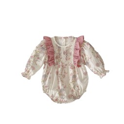 Spring New French Floral Long Sleeve Bodysuit Fashion Style Bodycon Clothes Suit Baby Girl Dress