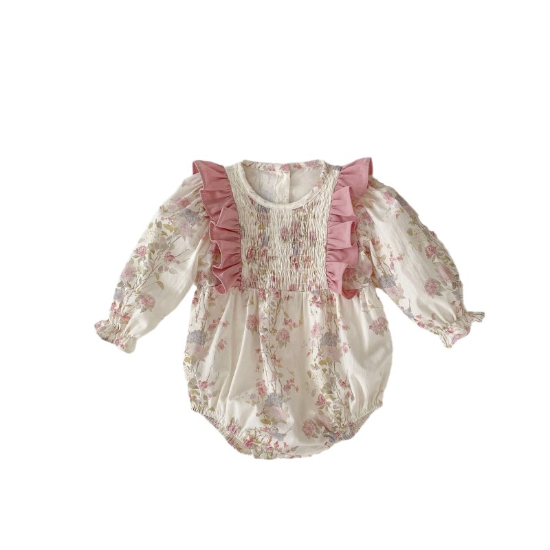 Spring New French Floral Long Sleeve Bodysuit Fashion Style Bodycon Clothes Suit Baby Girl Dress