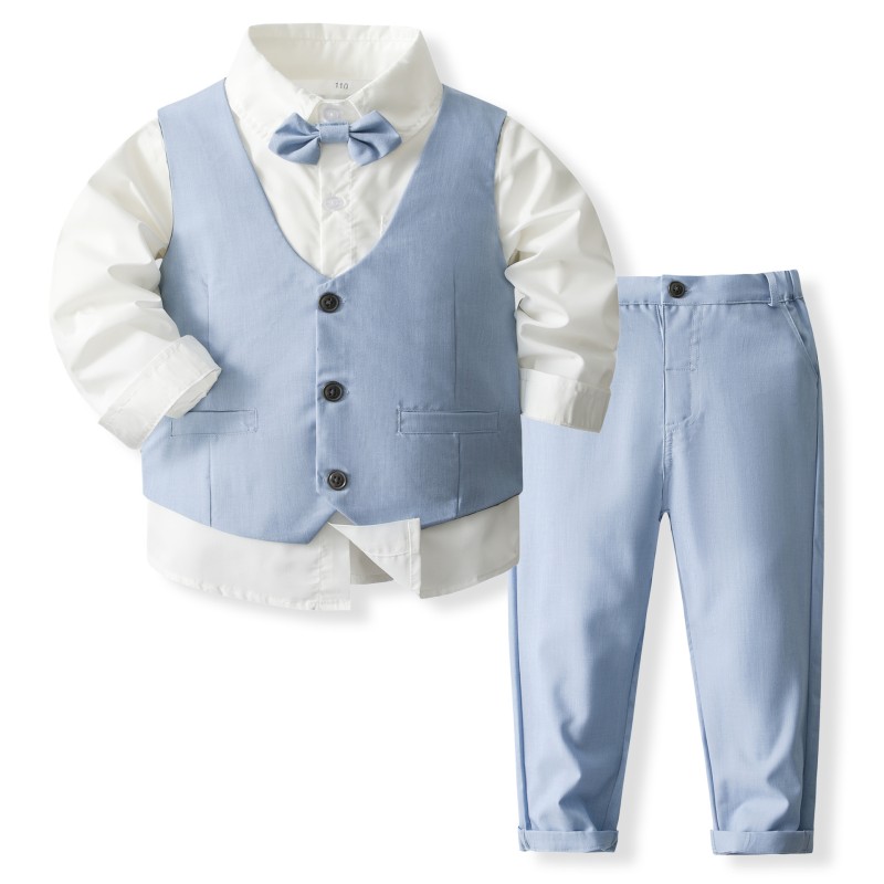 British Style Boy Suit Medium Small Long Sleeve Shirt Vest Performance Costume Children's Performance Costume
