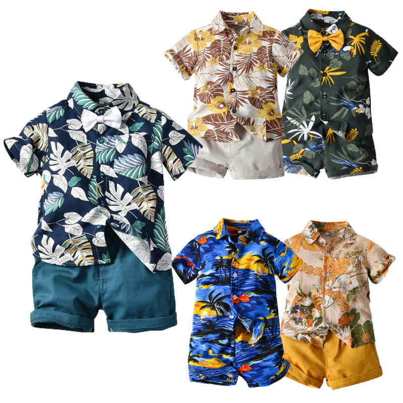 Summer Short Sleeve Floral Shirt Boy Shorts Casual Two-Piece Set Infant Children's Clothing Multi-Color Beach Outfit