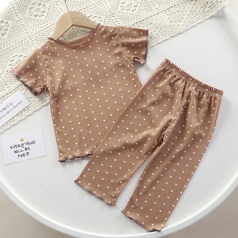 Baby Pajamas Summer Lightweight Set Polka Dot Fashion Girl Summer Two-Piece Set Home Wear Children Air-Conditioning Clothes