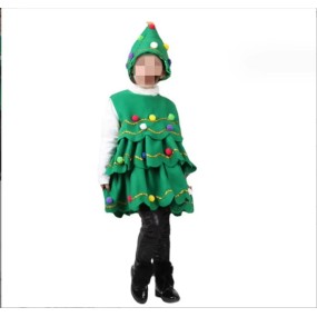 New Children Dance Costume Girl Tree Hat Set Gift Clothing Wholesale Cheap Clothes 2 pcs Set with Hat Christmas Performance