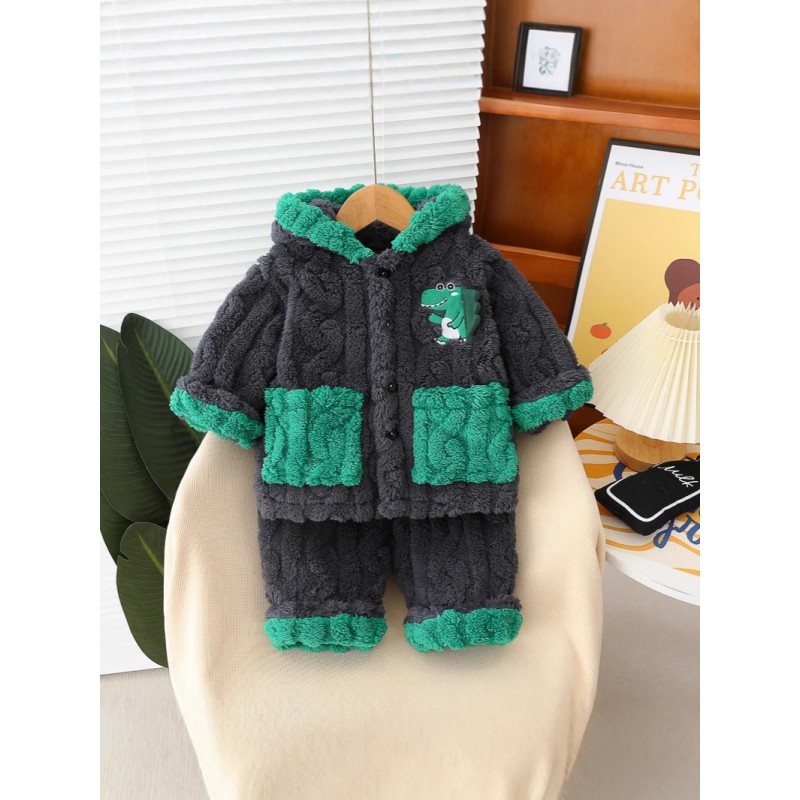 Children Pajamas Set Set Cheap Hoodie Long Sleeve Coral Fleece Clothing Set Pants Set Pajamas