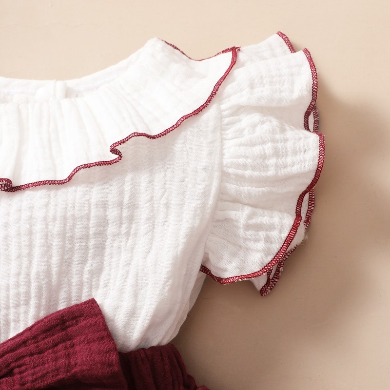 Summer Robe De Fille Bandeau Children Headband Bow A-Line Ruffle Sleeve Set 2-Piece Set Toddler Tiered Mini Skirt Girl Dress