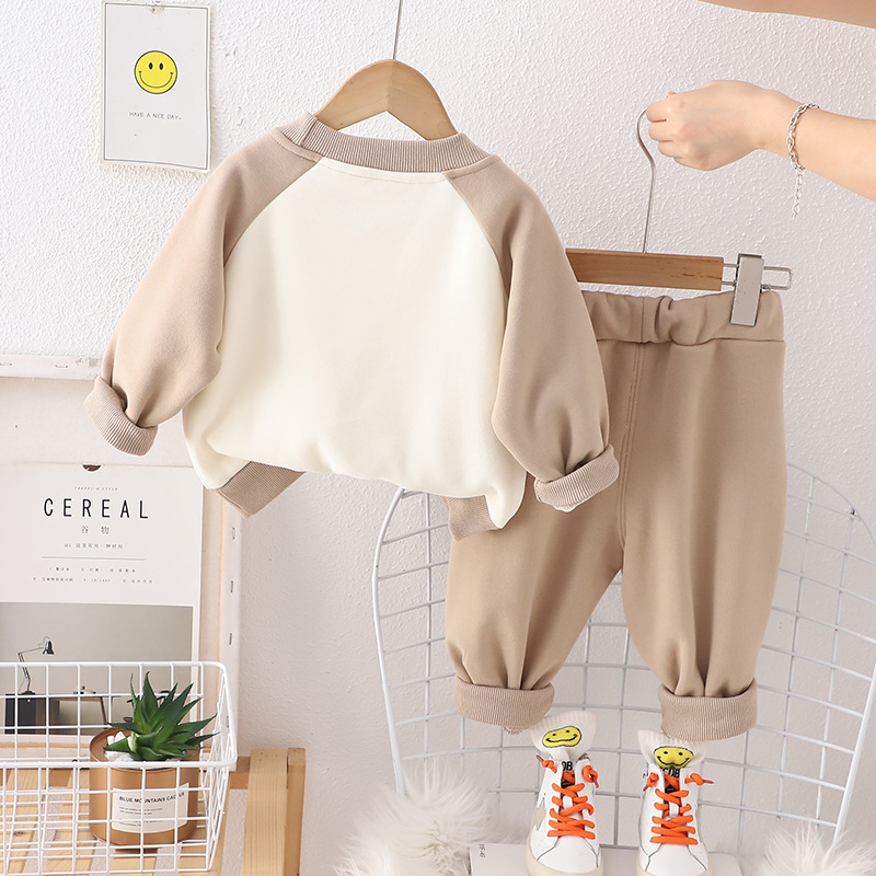 Winter Set Children Clothing Boy Set Felpa Conjunto Best Seller Com Capuz Sudadera Essentials Solid Color Patch Thickened