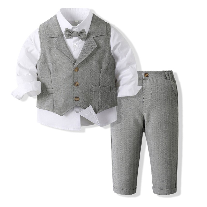 British Style Boy Suit Medium Small Long Sleeve Shirt Vest Performance Costume Children's Performance Costume