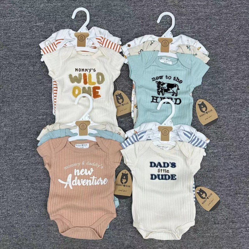 Wholesale 3-Piece Pure Cotton Set Newborn Swaddle Clothing Print Pattern Bodysuit Romper Summer Mix and Match Brand Baby Romper Product