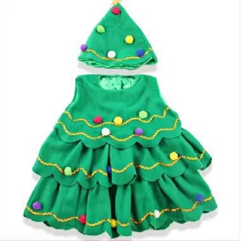 New Children Dance Costume Girl Tree Hat Set Gift Clothing Wholesale Cheap Clothes 2 pcs Set with Hat Christmas Performance