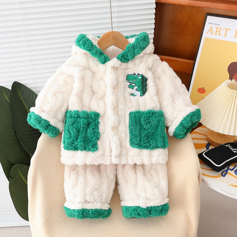 Children Pajamas Set Set Cheap Hoodie Long Sleeve Coral Fleece Clothing Set Pants Set Pajamas