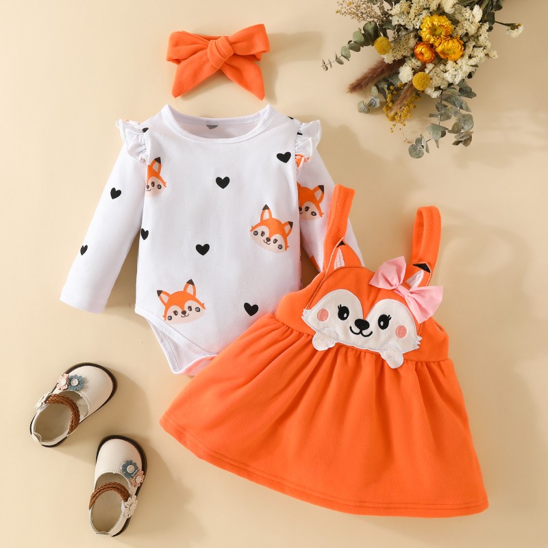 Baby Long Sleeve Triangle Romper Bow Tie Overalls Skirt European & American Plant Floral Set Skirt Supply Baby Girl