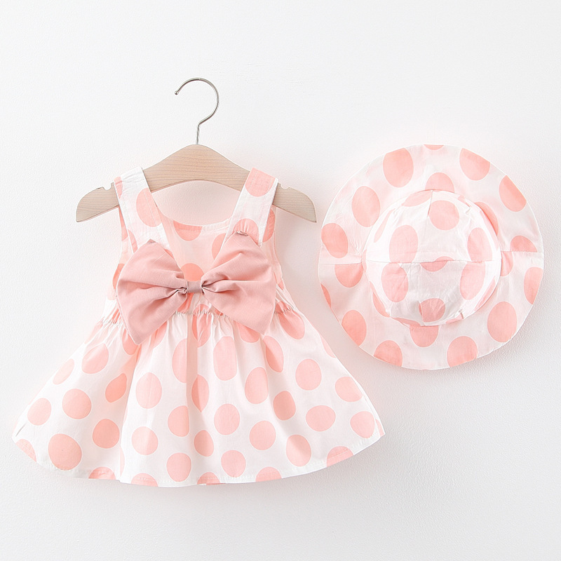 Wholesale Girl Children Dress Fresh Style Large Strawberry Print Dress with Hat Children Dress Bow Summer Princess