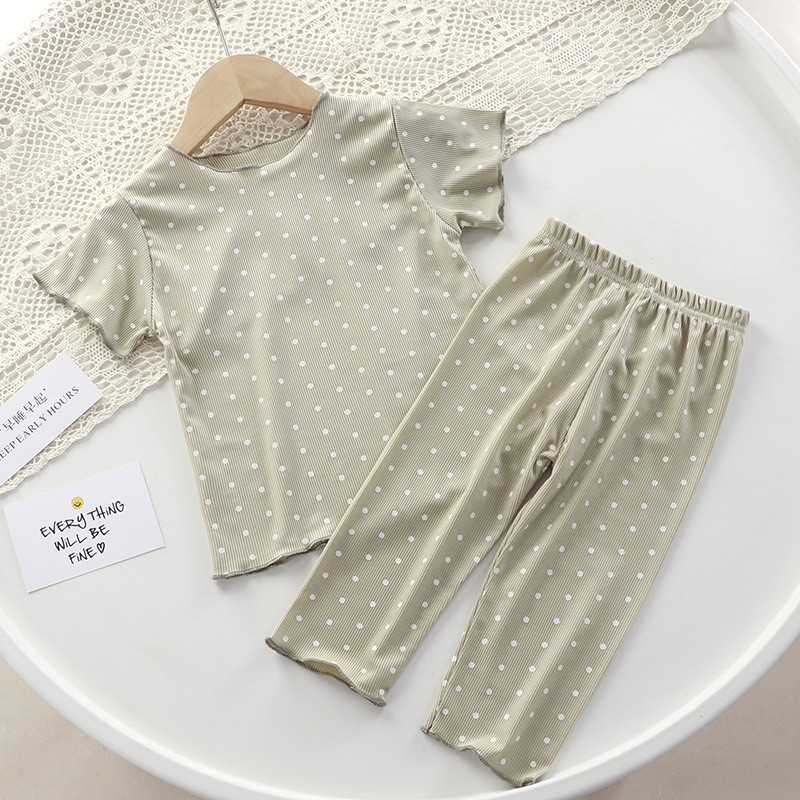 Baby Pajamas Summer Lightweight Set Polka Dot Fashion Girl Summer Two-Piece Set Home Wear Children Air-Conditioning Clothes