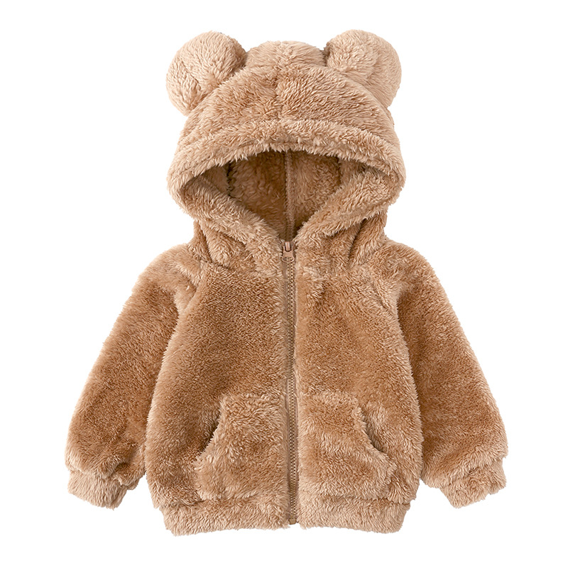 Wholesale Warm Hooded Unisex Solid Color Baby Winter Fur Trim Cappuccio Coat Coat Zipper Children Chaquetas Wool Jacket Veste