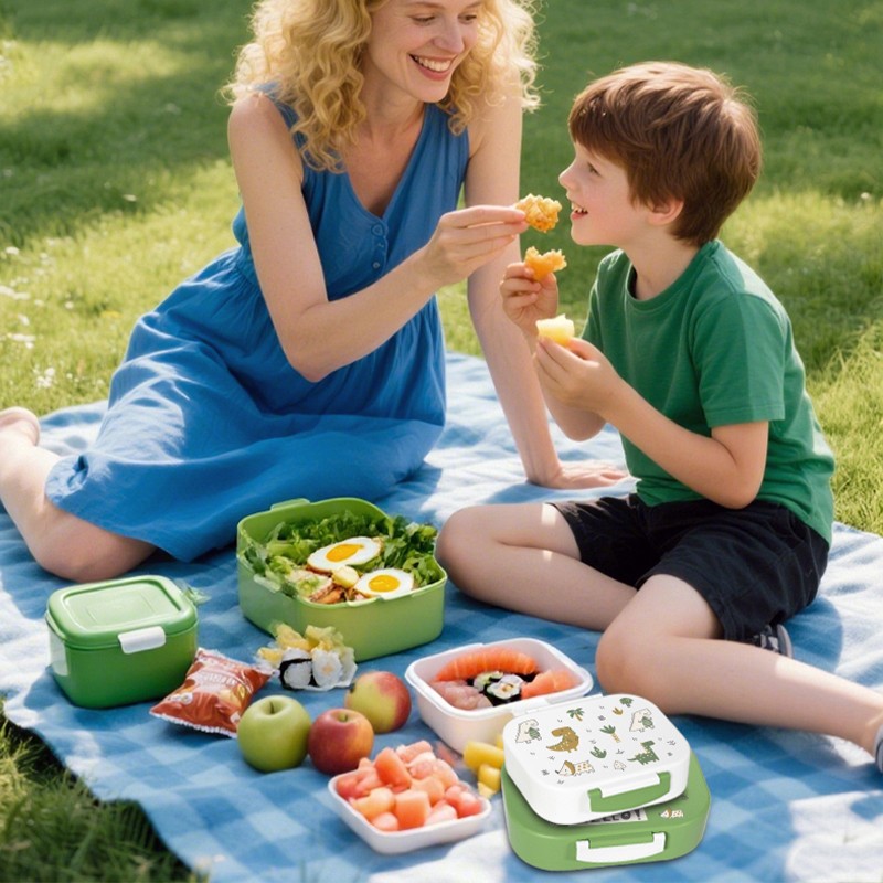 Portable Plastic Lunch Box with Cute Style Microwave and Freezer Safe Kitchen Food Container Includes Lid