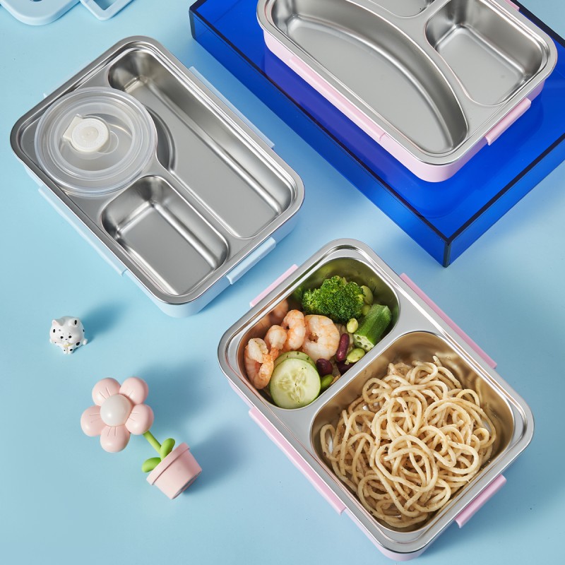 Cartoon Design Stainless Steel Lunch Box Portable Food Container Multi-Compartment Bento Box School Season Wholesale