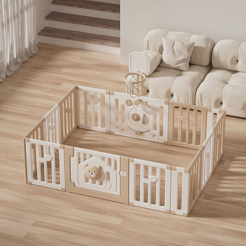 New Children's Indoor Foldable Plastic Folding Baby Playpen Infant and Toddler Baby Playpen with Basket Rack