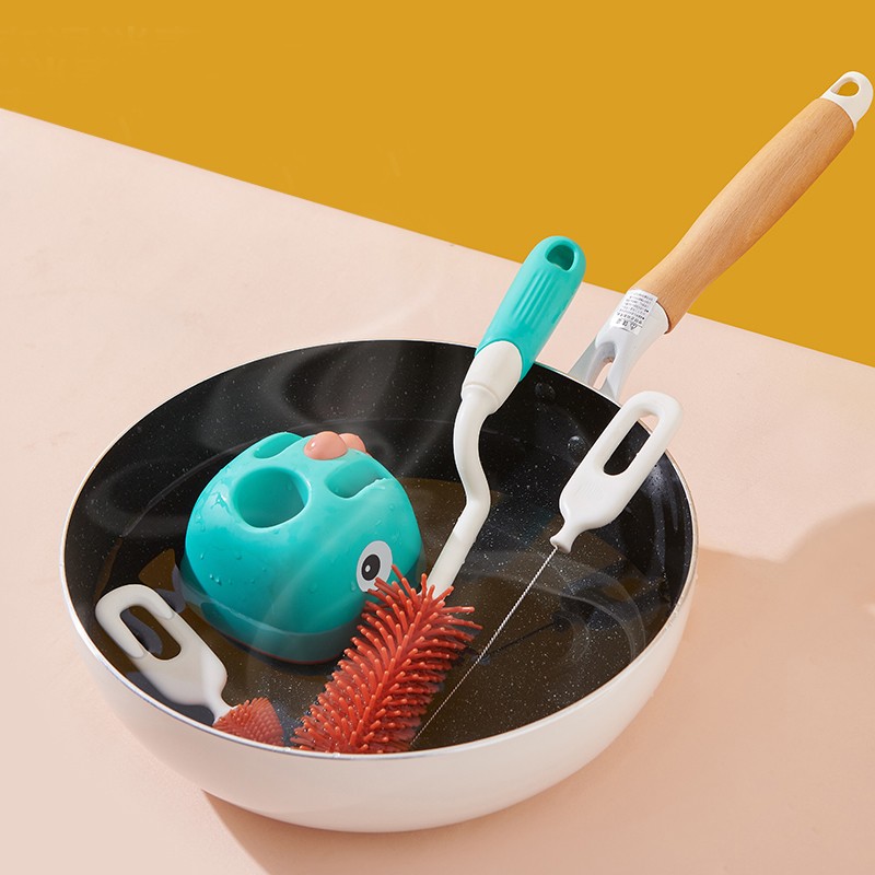 Baby Bottle Brush Silicone Travel Bottle Cleaning Kit with Stand Portable Bottle Cleaning Set
