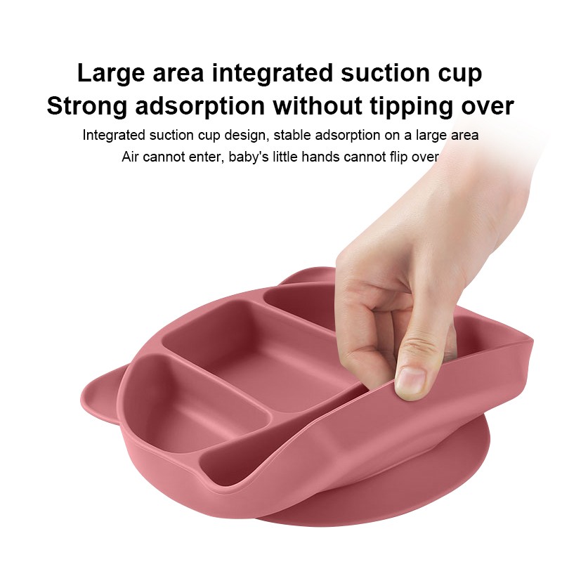 Custom Logo Silicone Toddler Food Feeding Plate Children Divided Tableware Dish Set BPA-Free No-Spill Baby Plate with Suction