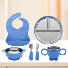 New BPA-Free Stainless Steel Baby Tableware Silicone Suction Divided Bowl Set Children's Tableware Set